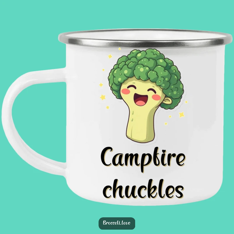 Funny Laughing Broccoli Camping Mug - Outdoor Veggie Giggles
