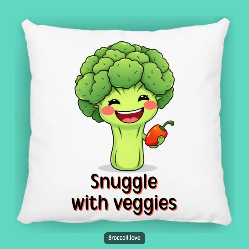 Funny Grinning Broccoli & Pepper Pillow - Cozy Veggie Buddy