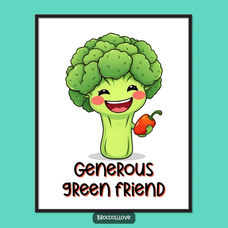 Funny Grinning Broccoli & Pepper Digital Art - Veggie Friendship Decor