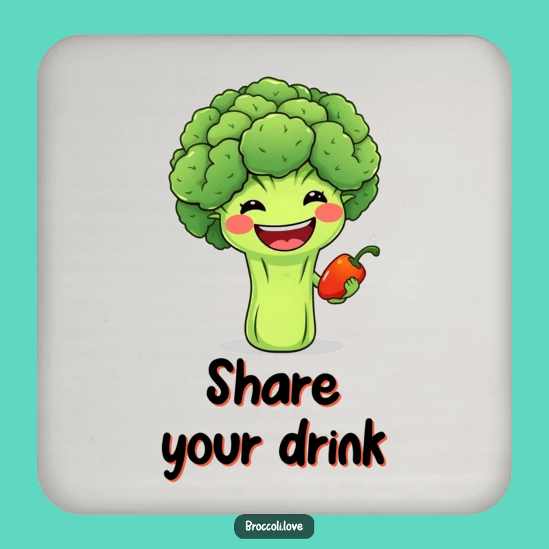 Funny Grinning Broccoli & Pepper Coaster - Protect with a Smile