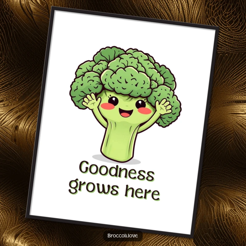 Funny Free Printable Wall Art: Smiling broccoli florets with tiny waving arms bring cheerful, humorous energy to your walls, a delightful decor piece.