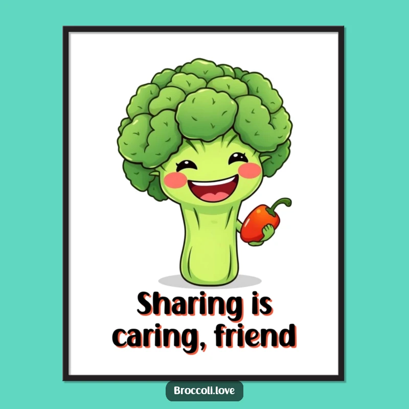Free Printable Wall Art: Friendly Broccoli Offering Pepper, Charming Downloadable Decor