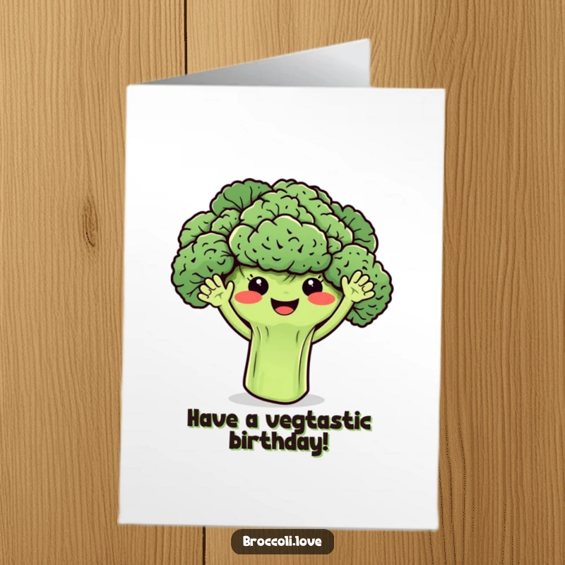 Funny Free Printable Birthday Card: Smiling broccoli florets wave enthusiastically, sending the happiest, healthiest birthday wishes, a downloadable delight.