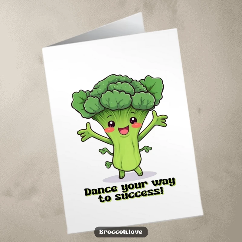 Funny Free Printable Congratulations Card with a broccoli dancing with glee, a festive downloadable gift.