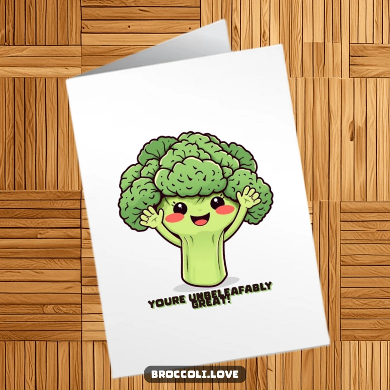 Funny Free Printable Congratulations Card: Smiling broccoli florets with waving arms celebrate achievements with infectious, humorous enthusiasm, a downloadable.