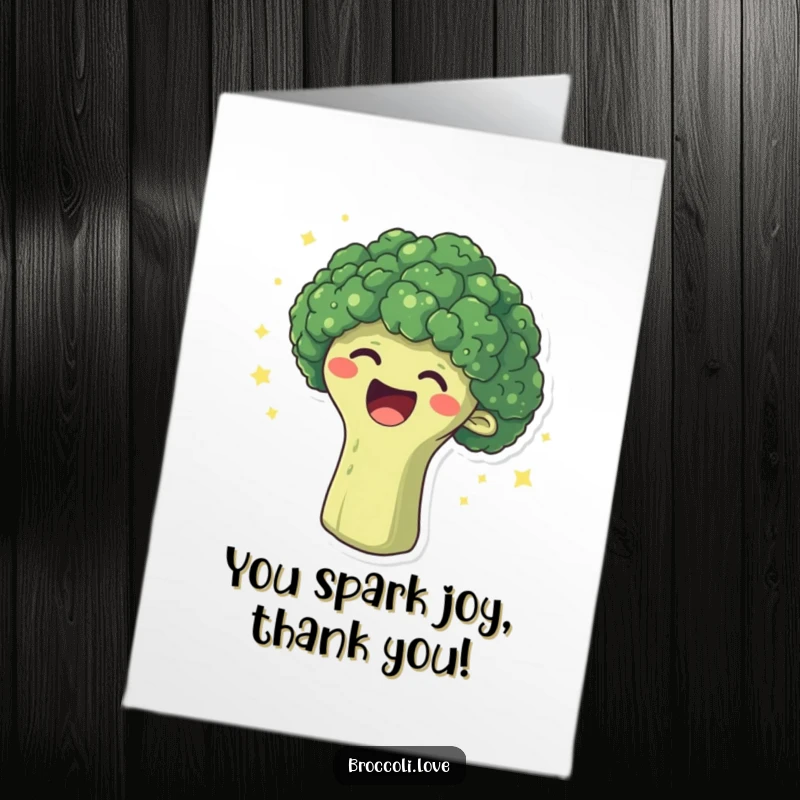 Funny Free Printable Thank You Card of a broccoli head laughing joyfully surrounded by sparkles, a delightful downloadable gift.